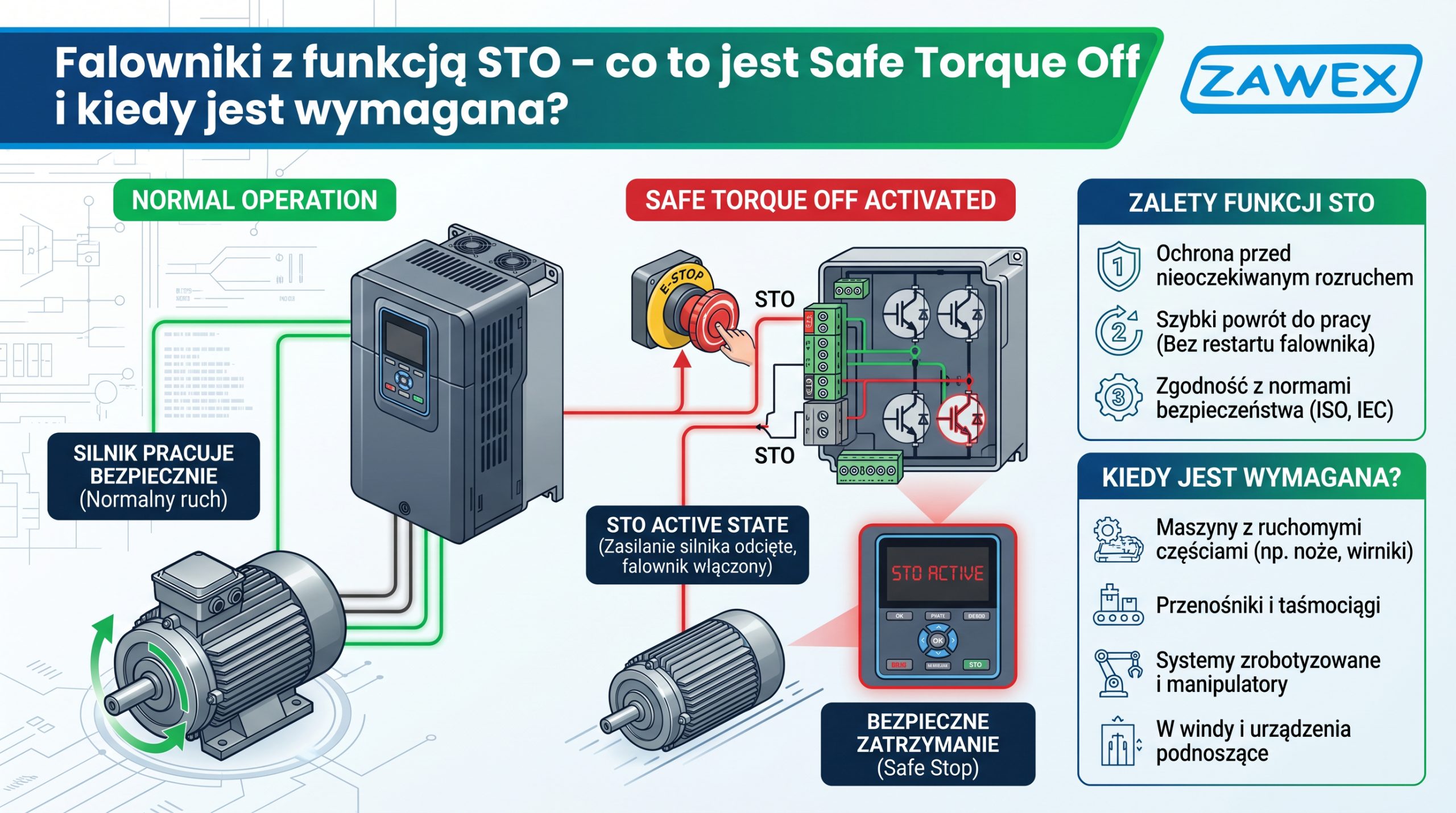 Falowniki z funkcją STO – co to jest Safe Torque Off i kiedy jest wymagana?